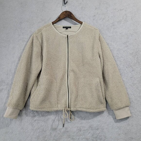 Banana Republic Womens Size M Beige Sherpa Zip-Up Jacket M Polyester & Nylon - Picture 1 of 9